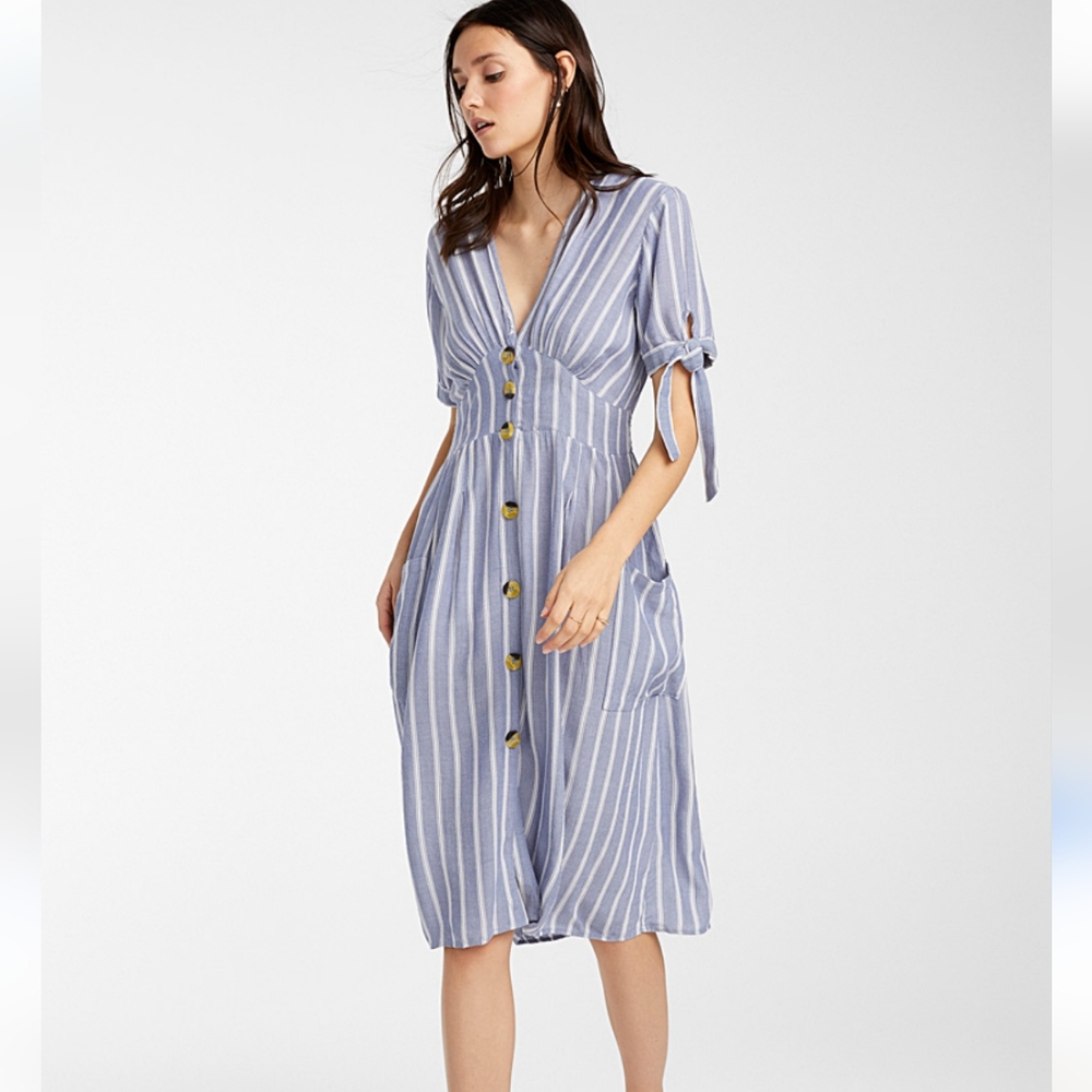 Striped Blue Button-Down Dress - image 1